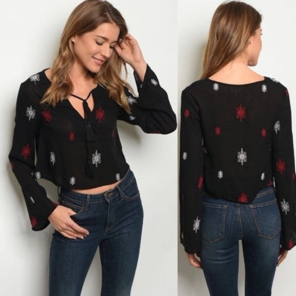 Embroidered Bell Sleeve Top